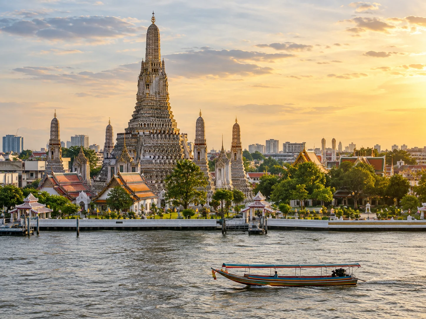 Bangkok riverside at dusk