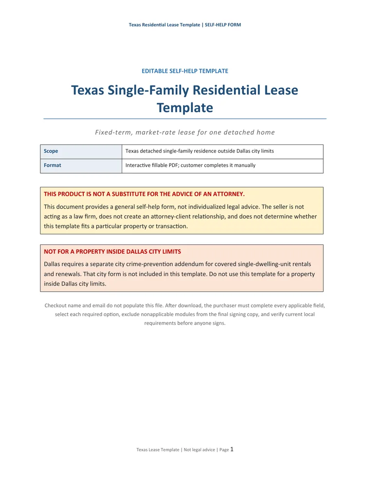 First page of the RentSivo Texas lease package