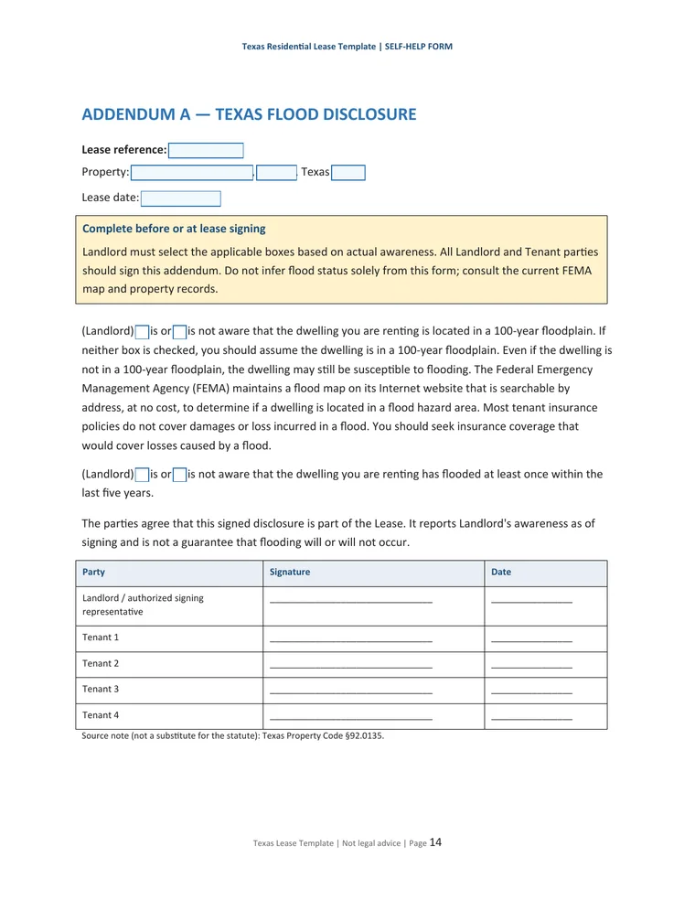 Preview of the Texas Flood Disclosure page