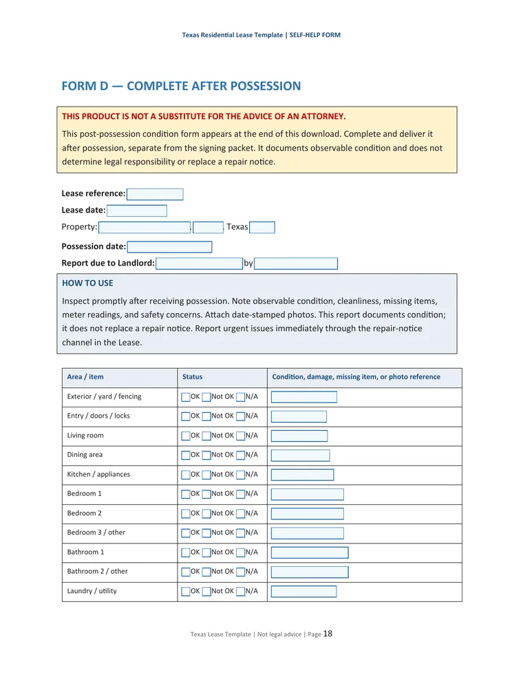 Move-in condition report preview