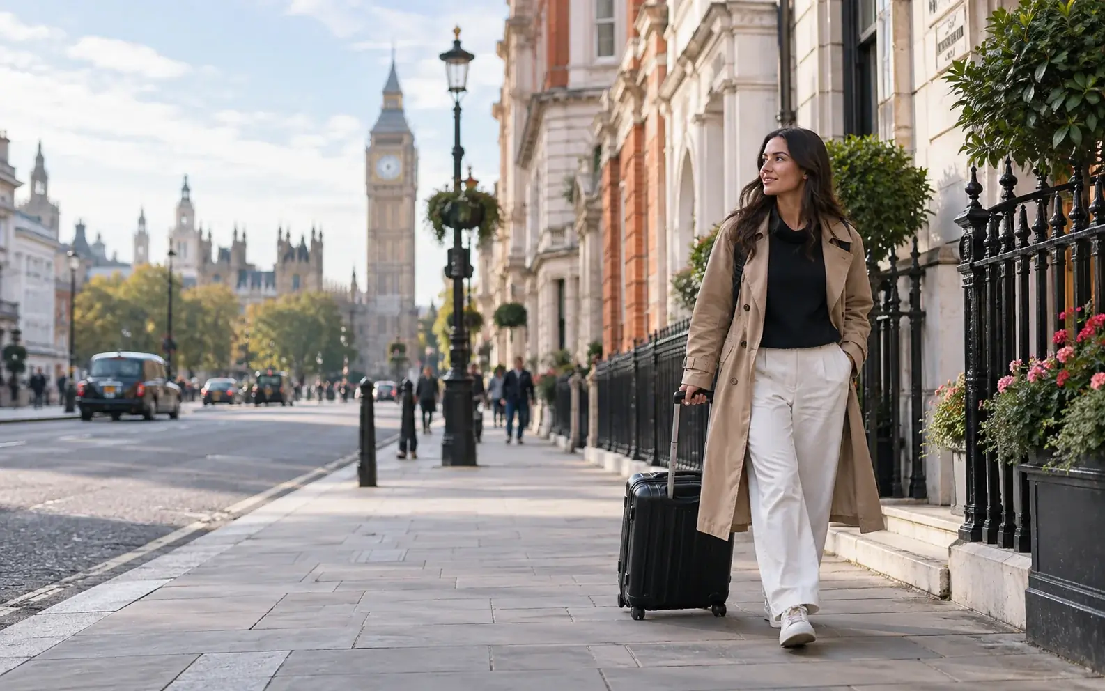 Traveler walking through central London